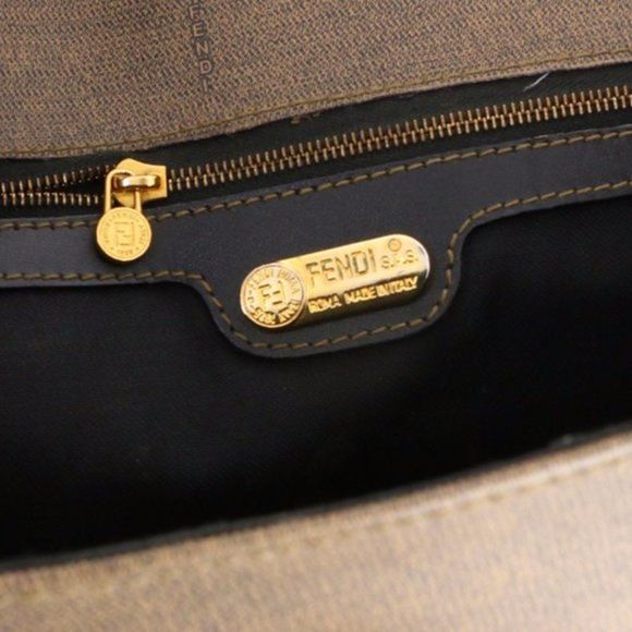 Authentic Vintage FENDI Oatmeal Coated Canvas Logo Top Handle Handbag - Picture 5 of 10